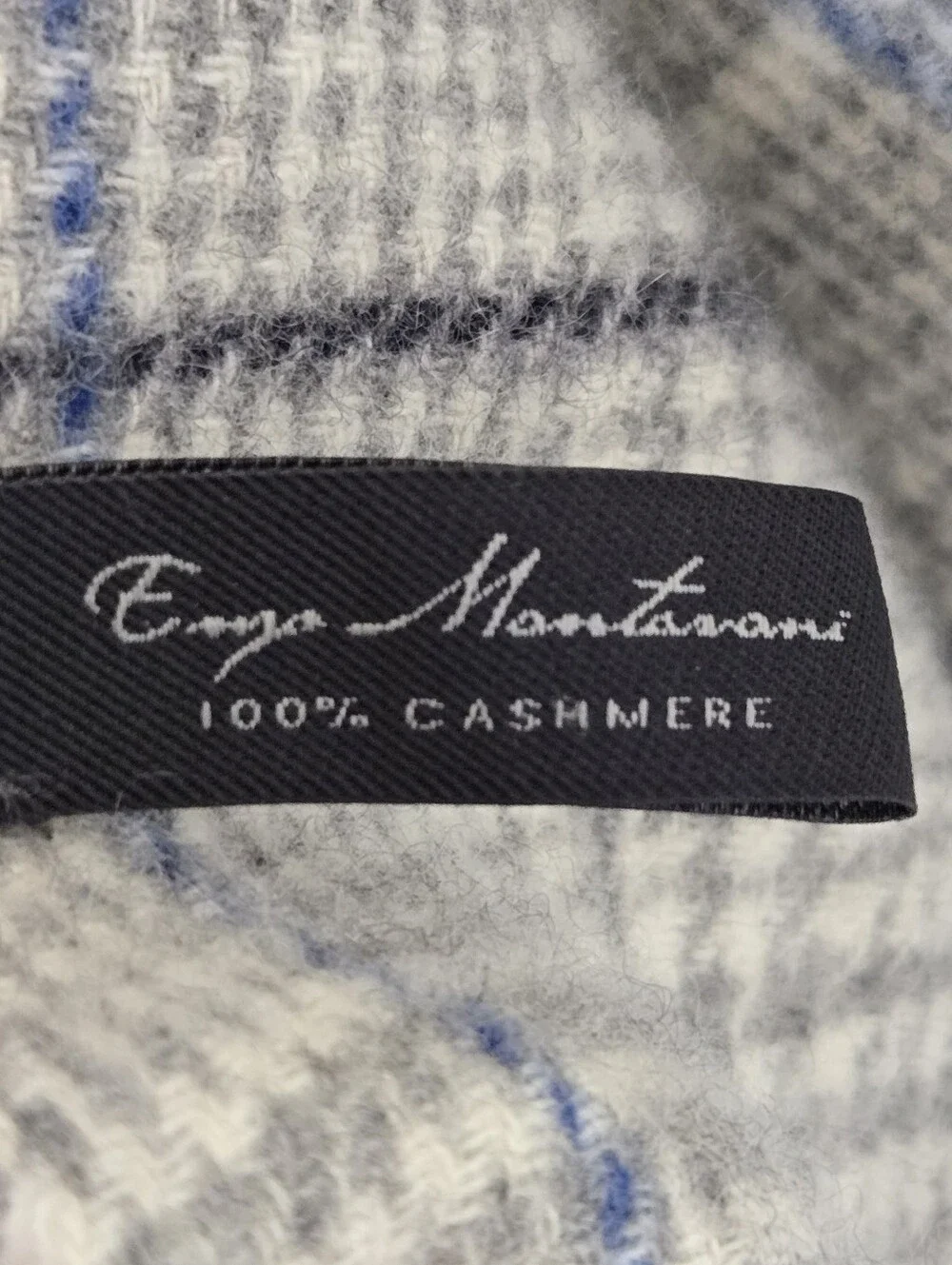 Enzo Mantovani Mens 100% Cashmere Scarf 12x60 in Fringe Light Grey Blue Luxery
